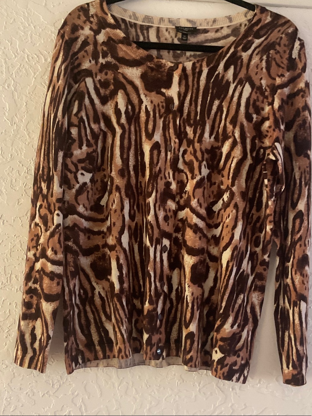 Talbots Brown and Cream Animal-Print Long Sleeve Sweater